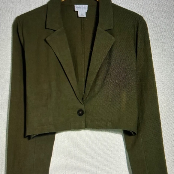 NWT Melrose Market Small Linen Crop Jacket Olive Green - Picture 2 of 2